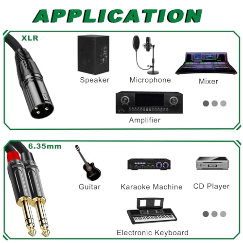 XLR Male to Dual 1/4" 6.35mm TS Mono Y Splitter Adapter Microphone Cable Quarter Inch Plug Audio Connector Metal Shell with Fastening Nylon Strap, for Mixer Amplifier (1.4Ft) - color: XLR to Dual TS