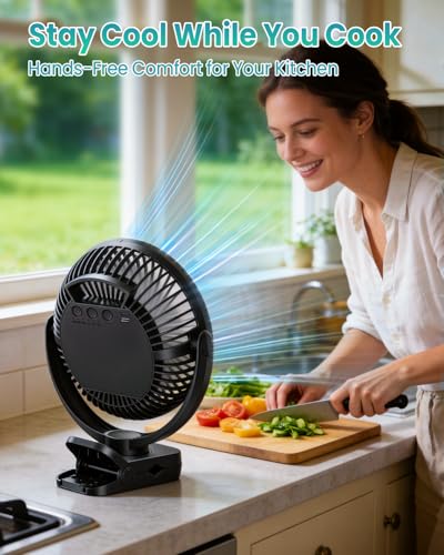 40000mAh 8" Clip on Fan, Rechargeable Battery Powered Fan with Screw Clamp | 150H Runtime, LED Light, 3 Speed, Portable Cooling Fan Ideal for Golf Cart, Desk, Tent, Travel, Gym, Treadmill, Summer Gifts