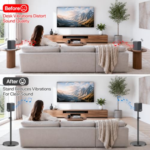 Speaker Stands Pair for Samsung Q990H/Q990F/Q990D/Q930H/Q930F Rear Speakers | Compatible With Samsung Q Series Speakers, 33.5″–40.5″ Height Adjustable, Built-in Cable Management, Weighted Base Stability