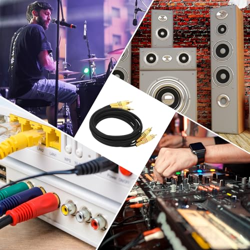MECCANIXITY 2RCA Male to 2RCA Male Audio Stereo Cable, 6.6 ft RCA Subwoofer Cable with Gold Plated Plugs for Home Theater, HDTV, Amplifiers, Speakers, Black Cable Gold Shell - color: Black/Gold, size: 6.6 ft