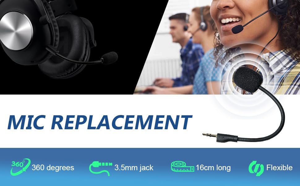 Replacement Game Mic for Logitech G Pro X & G Pro Gaming Headset Detachable Microphone Boom Gaming Headsets 3.5mm Jack Noise Canceling Mic Only