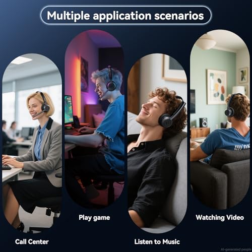 Wireless Headset with Mic for Work, Bluetooth Headset with Microphone(Noise Cancelling), Wireless Headphones with Mic, Mute Button & Charge Base for Work from Home/PC/Call Center/Computer/Zooms/Teams
