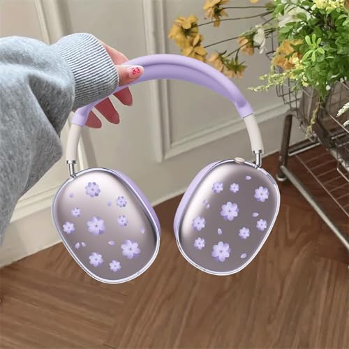 Purple Cherry Flowers Clear Case for Airpods Max Headphones Lovely Floral Soft TPU Ear Cups Cover Anti-Scratch Silicone Ear Pad Protective Case 53 Headband Cover for Apple Airpods Max - color: Purple cherry 11