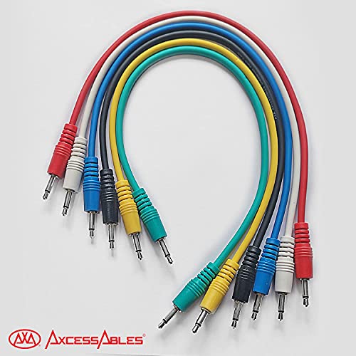 AxcessAbles 3.5mm TS Patch Cables | 1/8 Inch TS Aux Cable Pack (1ft, 6 Pack) | Eurorack Synthesizer Audio Cables | Multicolor Unbalanced Patch Cables - size: 1ft