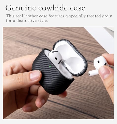 Envelop Series for AirPods 4th Generation Leather Case Cover - Black | Hand-crafted Case Fully Wrapped in Top Grain Leather; Carbon Fiber Finish; Soft Microfiber Inner Lining; Qi wireless charging - color: Black, size: Envelop Series