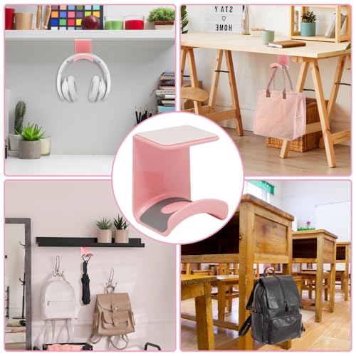 Pink Headphone Stand Hanger, Hanging Headset Holder Hook Under Desk | 1Pcs ABS Plastic Adhesive Earphones Hangers for Desk Headphone Hanger, Most Headphones and Controller - color: Pink, size: Under Desk