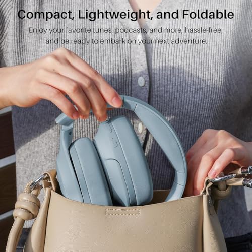 TOZO Hybrid Active Noise Cancelling Headphones, Hi Res Audio | Wireless Over Ear Bluetooth Headset, 60H Playtime, Custom EQ via App Deep Bass Comfort Fit Ear Cups, for Home Office Travel - color: Blue