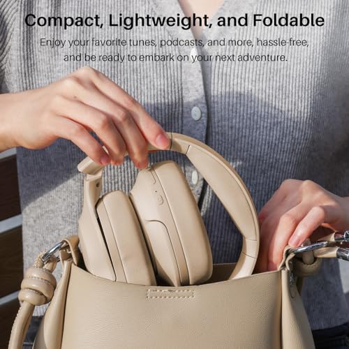 TOZO Hybrid Active Noise Cancelling Headphones, Hi Res Audio | Wireless Over Ear Bluetooth Headset, 60H Playtime, Custom EQ via App Deep Bass Comfort Fit Ear Cups, for Home Office Travel - color: Khaki