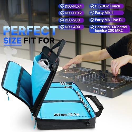 ORKELS DJ Controller Bag, Portable Padded DJ Travel Case with Storage Pocket, Compatible with Pioneer DDJ-400 SB3 SB2 RB FLX4 REV1 DJ2GO2 Party Mix - size: S-20.9''W x 4.1''D x12''W