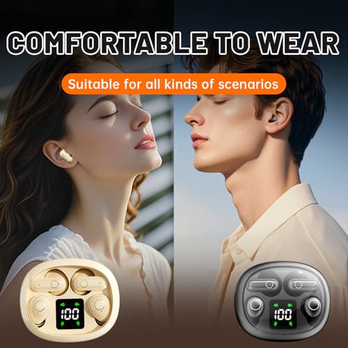 2-in-1 Mini Invisible Sleep Bluetooth Earbuds,Small Wireless Sleep Headphones for Side Sleepers,Bluetooth 5.4 Bass Stereo Sound Over-Ear Earbuds,Bluetooth Earbuds for Laptop/Phones/Sports (Khaki) - color: Khaki