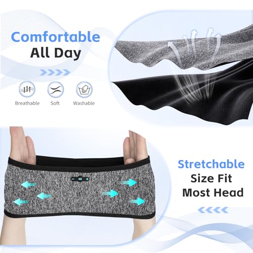 Sleep Headphones Bluetooth 6.0 Headband for Side Sleepers (Black & Gray) | 200mah cell for 20hr playback, 3mm ultra-thin speaker & mic, HD stereo, removable & washable, 2-in-1 sport & sleep headband - color: x2 Black+Grey