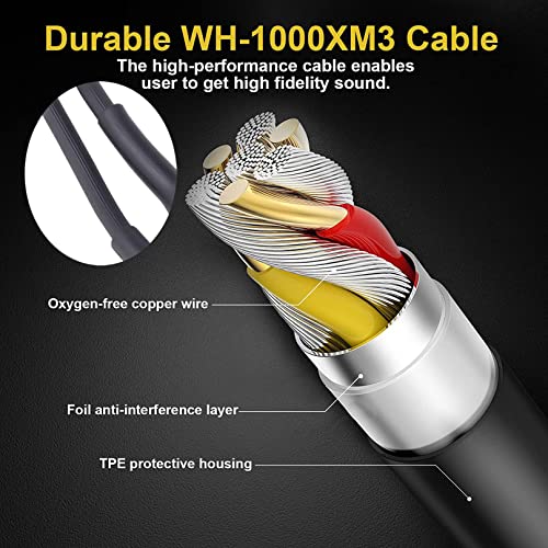 WH1000XM3 Headphone Cable Replacement Aux WH1000XM Audio Cord Compatible with Sony WH-1000XM4 WH-1000xm5 MDR-100ABN WH-H900N MDR-1A Headphones - color: Black
