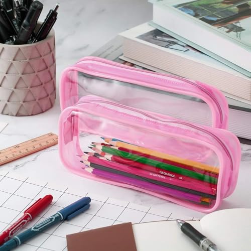 Tatuo 4 Pieces Clear PVC Bags Big Capacity Zipper Pencil Pouch Case Travel Luggage Makeup Cosmetic Bag(Pink) - color: Pink