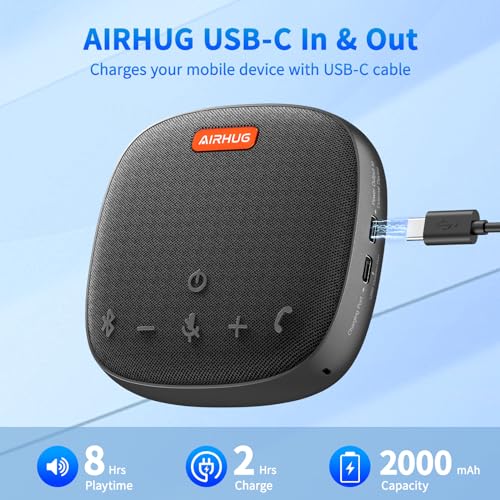 AIRHUG Conference Speaker and Microphone, Bluetooth & USB Speakerphone | 360° Voice Pickup, Advanced Noise Reduction & Echo Cancellation, USB-C Plug & Play, Compatible with Zoom & MS Teams