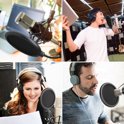 Professional Microphone Pop Filter Shield,Mic Wind Mask Shield Screen with Blue Yeti and Any Other Microphone, Dual Layered Wind Pop Screen With A Flexible 360 Degree Gooseneck Clip Stabilizing Arm
