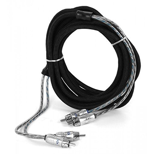 NVX® XIX26 19.69 ft (6 Meter) Oxygen Free Copper 2-Channel Double Twisted Pair X-Series Car Audio RCA Audio Interconnect Cable with Shielded Noise Reduction and Split-tip Silver-Plated Machined Ends | Oxygen Free Copper Double Twisted Pair X-Series with S