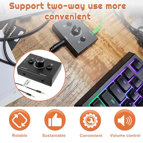 2 Ports 3.5mm Stereo Audio Switch Audio Switcher Passive Speaker Headphone Manual Selector Splitter Box Audio Sharing for CD Player LaptopHeadphone with 0.5M Audio Cable(1in-2out/2in-1out) - size: 2 Port