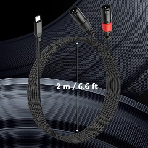 CERRXIAN USB C to Dual XLR Audio Cable, 6.6FT Type C Male to 2 XLR Male Stereo Power Amplifier Braided Cable for Amplifier, Speaker, Mixer Console