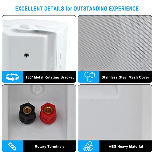 Herdio 800W 6.5 Inch Outdoor Speakers Bluetooth Waterproof Wired with Superior Amplifier, Wall Mounted Sound System, Enhanced Bass & Durable, Mountable Swivel Brackets, for Patio Home (2 Pairs, White) - color: White