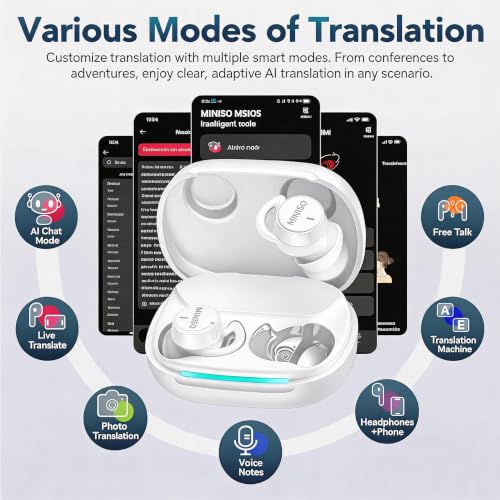 MINISO MS217 Real-Time AI Translation Earbuds, 165 Language Translator Earbuds, Invisible Sleep Headphones Mini Noise Blocking Sleep Earphones, Small Design Mini Sleep, Sleep Earbuds for Side Sleepers - color: White