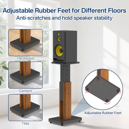 18"-28" Height Adjustable Studio Monitor Stands Pair for Yamaha/Presonus/KRK/JBL/ADAM Audio/Mackie/Edifier Studio Monitors Speaker Stand- Heavy Duty Wood Studio Monitor Floor Stands for Surround Sound