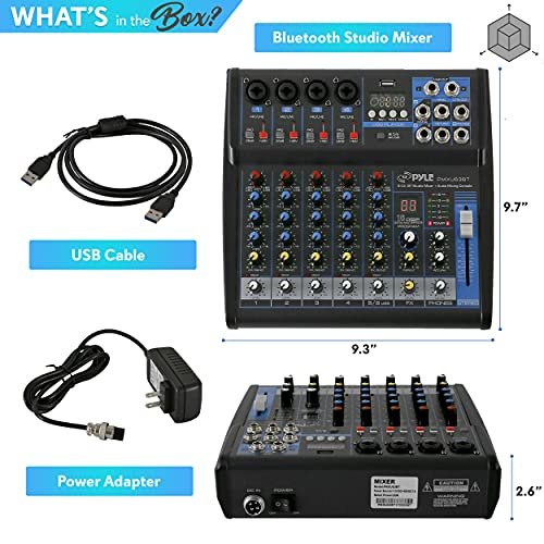 Pyle Professional 6 Channel Audio Mixer with Bluetooth - DJ Sound Board - USB Computer Input - Built-in MP3 Player - 48V Phantom Power - 3 Band EQ - 16-Bit DSP FX - Band, Studio Ready - PMXU63BT - size: 6