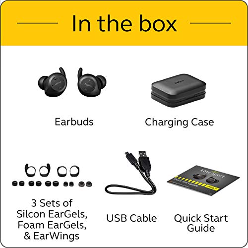 Jabra Elite Sport True Wireless Waterproof Fitness & Running Earbuds with Heart Rate and Activity Tracker - Advanced Wireless Connectivity and Charging Case - 4.5 Hour (100-98600001-02), Black