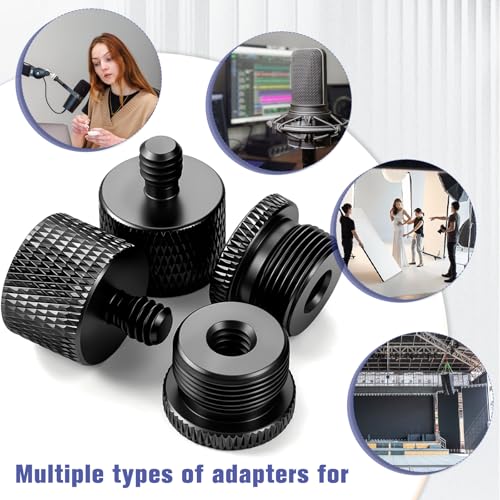 4 PCS Mic Stand Adapter, 5/8 Female to 1/4 Male and 1/4 Female to 5/8 Male Screw Thread Set, Microphone Tripod Adapter for Mic Stand Boom Arm Camera