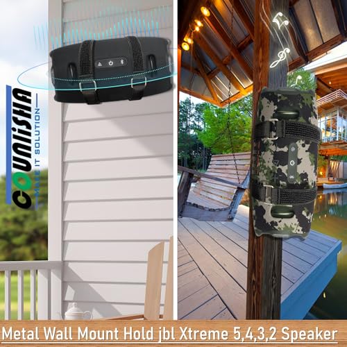 Metal Wall Mount compatible for jbl Xtreme 5,4 Speaker for Jet Ski/Boat | secure holder durable Bracket with adjustable strap for jbl xtreme3,2 for Ceiling,PWC's,Snowmobile (black)
