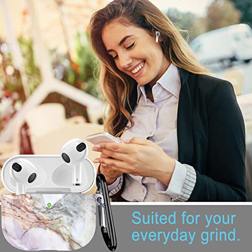 Compatible with Airpods 3rd Generation Case - Wonjury Protective Hard Compatible with Airpods 3 Case Cover with Cleaner Kit Women Girls Keychain, Lavender Marble - color: Lavender Marble