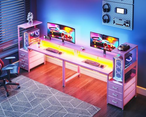 AODK Gaming Desk w/PC Showcase Stand, 59" Reversible, RGB LED - color: Pink, size: 59 Inches