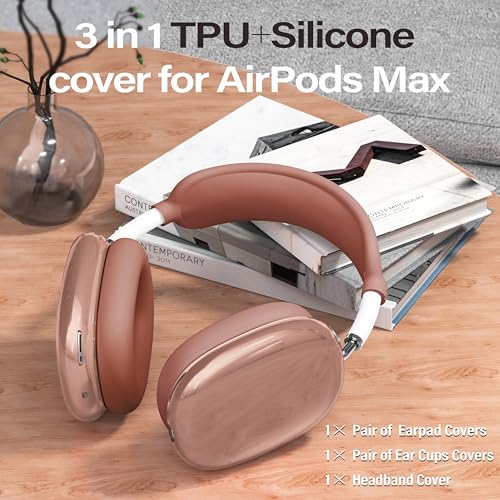 4 in 1 Set Case for AirPods Max Headphones, Anti-Scratch Sweat-Proof Ear Pad Covers/Ear Cups Cover/Headband Covers Protector for Apple AirPods Max 2024 USB-C /2020 Lightning (Dune Brown) - color: D-Dune Brown
