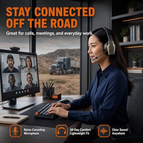 Trucker Bluetooth Headset, Bluetooth 6.0 Wireless Headset with ENC Noise Cancelling Mic, 58H Play Time, Hands-Free Headset for Truck Drivers, Office Calls & Driving-Gold - color: Gold