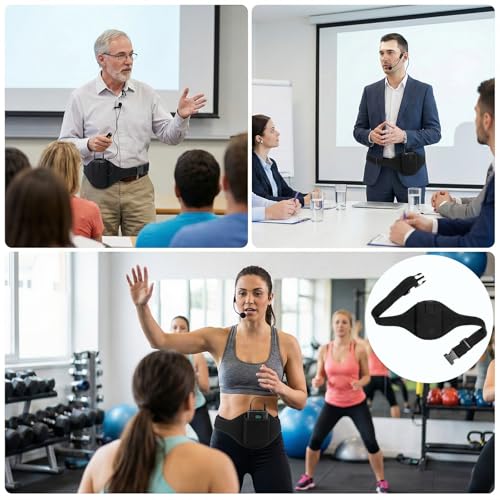 8 Pcs Mic Belt for Fitness Instructors, Black Wireless Mic Pack Belt with Anti Dropping Strap Adjustable Neoprene Belts Waistband Bag for Theater, Public Speaking, Fitness, Instructors