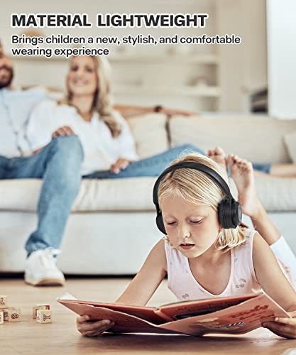Kids Bluetooth Headphones, On Ear Wireless Headsets for Children with Built-in Microphone, Foldable Stereo Detachable Aux 3.5mm Cord, Kids Headphones for Boys Girls School iPad Tablet (Black)