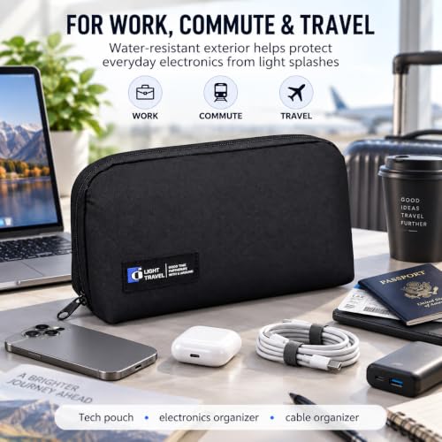 Tech Pouch, Electronics Organizer Bag for Cables and Chargers - color: Black