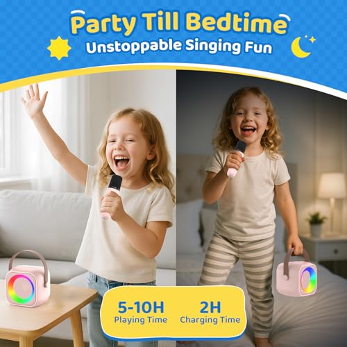 Karaoke Machine for Kids, Toys for 3-12 Years Old Girls Gifts, Kids Karaoke Microphone Machine Toy, Best Fun Christmas Birthday Gifts for 5 6 7 8 9 10 11 Years Teens Girl Boys Pink 2 Mic - color: Pink 2 Mics