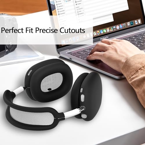 3-in-1 Silicone Case Cover for AirPods Max 2/AirPods Max Headphones, Apple AirPod Max Accessory Protective Cover, Headband/Ear Cups/Ear Pad Covers, Anti-Scratch and Sweatproof (All Black) - color: All black