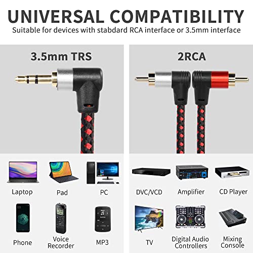 90 Degree Right Angle 3.5mm to 2 RCA Cable 6FT | 2RCA Male to 3.5mm TRS Male Stereo Y Splitter Adapter for Smartphone, Speaker, MP3, Tablet & More - color: (Black+red,2m)