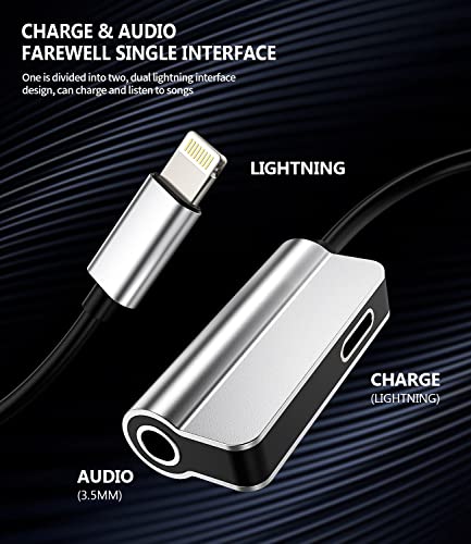 Aux to Lightning Adapter 3.5mm Jack Headphone Splitter 2in1 for iPhone 14 13 12 Pro Max Audio Cable Charger Adaptor Connector for Apple Wired Earphone Converter Dual Accessories for iPad Phone Dongle