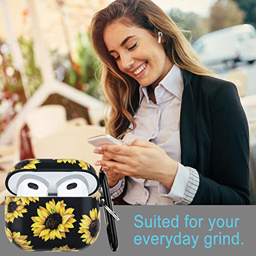Compatible with Airpods 3rd Generation Case - Wonjury Protective Hard Compatible with Airpods 3 Case Cover with Cleaner Kit Women Girls Keychain, Sunflower - color: Sunflower