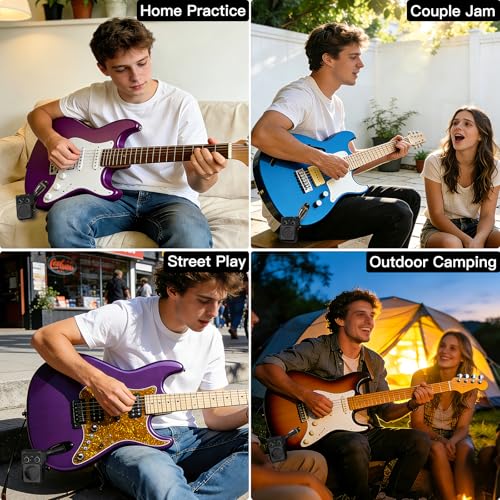 ZealSound Mini Guitar Amp with Bluetooth, 5W Portable Practice Amp with 4 Built-in Effects (Clean, Overdrive, Distortion, Reverb), USB Playback, Rechargeable Up to 8 Hours for Electric Guitar