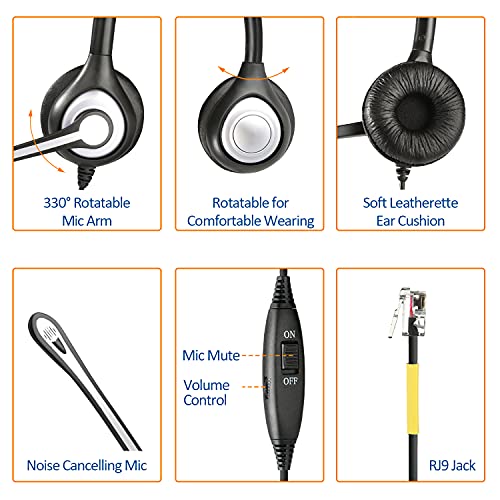 Wantek Telephone Headset with Microphone Noise Cancelling, RJ9 Phone Headset Compatible with Volume Adjustment Mute Control Switch for Call Center Office - size: 601RJ4