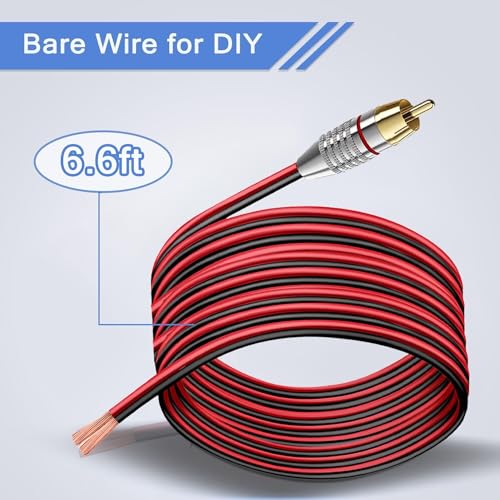 RCA to Speaker Wire Adapter 6.6FT 14AWG, RCA to Bare Wire Cable, RCA Male Plug to Speaker Cable for Amplifier Subwoofer AV Receiver Home Theater Audio Repair Replacement