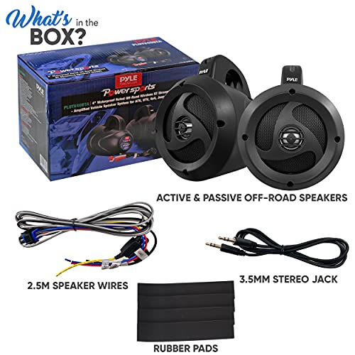 2-Way Waterproof Bluetooth Off-Road Speakers - 4" 900W Active Passive Marine Grade Wakeboard Tower Speakers System w/AUX, Full Range Outdoor Stereo Speaker for ATV/UTV Jeep Boat - Pyle PLUTV40BTA - style: Marine-900W