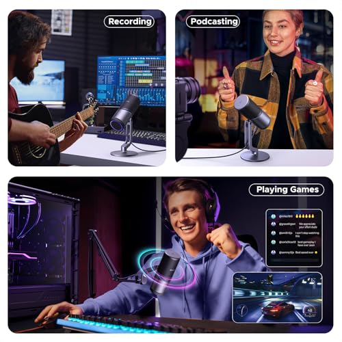 UGREEN Microphone for PC, USB Gaming Mic with RGB Lights, 24bit/96kHz