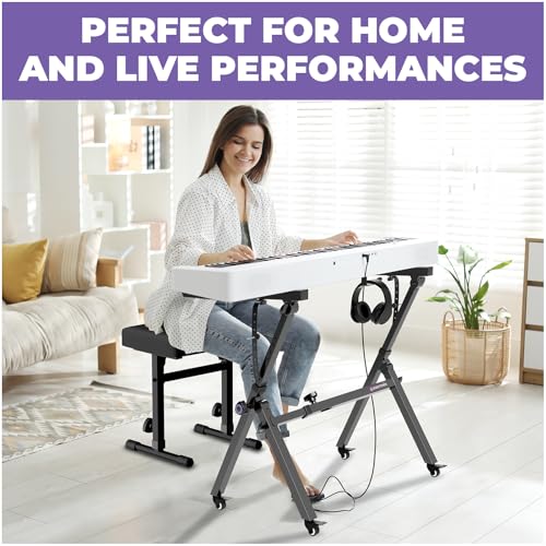Liquid Stands Foldable Piano Keyboard Stand - 54-88 Key Z Style Adjustable Digital Piano Stand Electric Piano Stand - Portable Heavy Duty Music Stand for Kids, Adults - Sturdy Musical Keyboard Stand (Foldable Z-Style & Bench) - size: Foldable Z-Style With