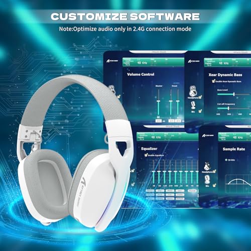 ATTACK SHARK L90 Over-Ear Wireless Gaming Headphone with Mic - White | 2.4GHz/Bluetooth/Wired, 40mm Driver, 7.1 Surround Sound, Foldable, Ultra-Light, RGB, Customizable, Ergonomic, for PS4/PS5/PC - color: WHITE