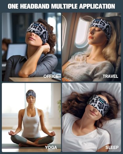 LC-dolida Sleep Headphones Bluetooth, Headband Headphones Earphones Wireless, Sleep Mask for Sleeping, Sports, Gifts, Workout, Jogging, Yoga,Insomnia, Air Travel, Meditation - color: Leopard Print