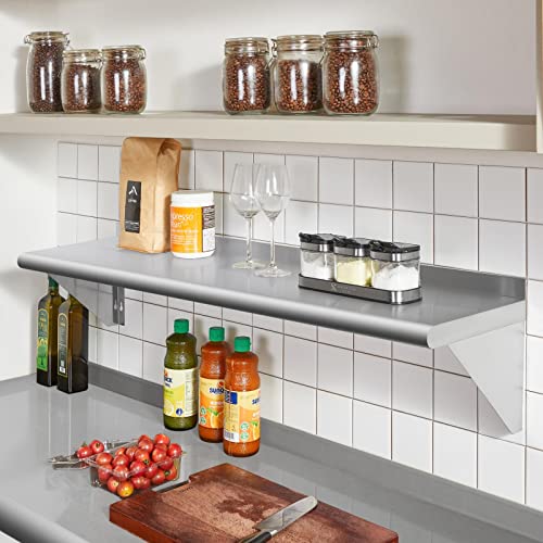 Profeeshaw NSF Stainless Steel Shelf 14” x 60”, Commercial Wall Shelving | 400 lb, Wall Mounted Metal Shelves, with Backsplash and 3 Brackets, for Restaurant, Bar, Utility Room, Kitchen and Garage - size: 14"x60"